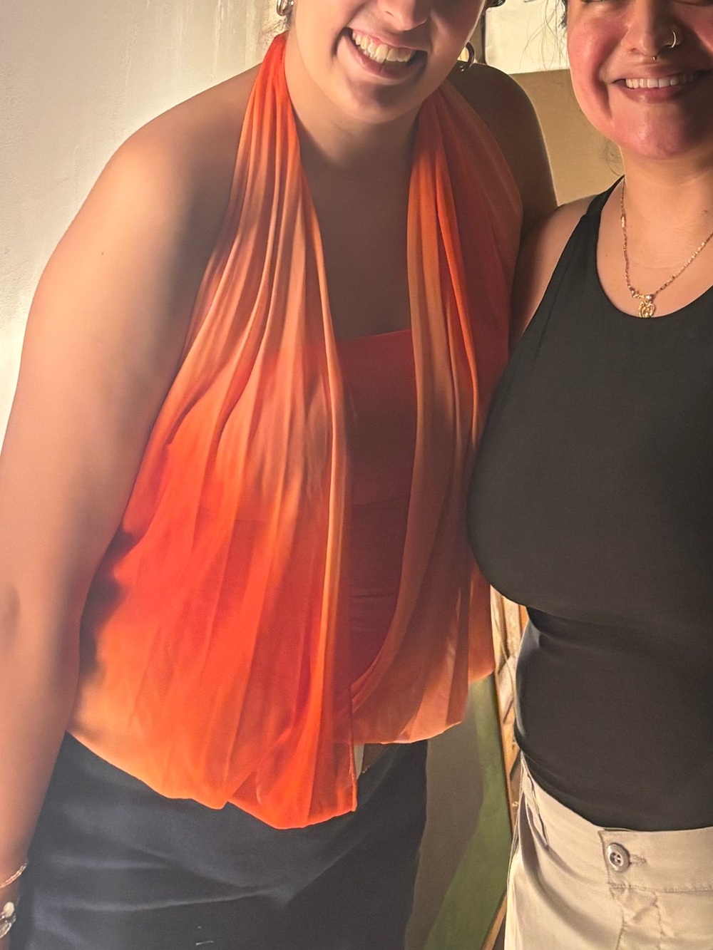 Vintage Y2K Halter Top S Chiffon Overlay Tube Strapless Sleeveless Tank Orange
